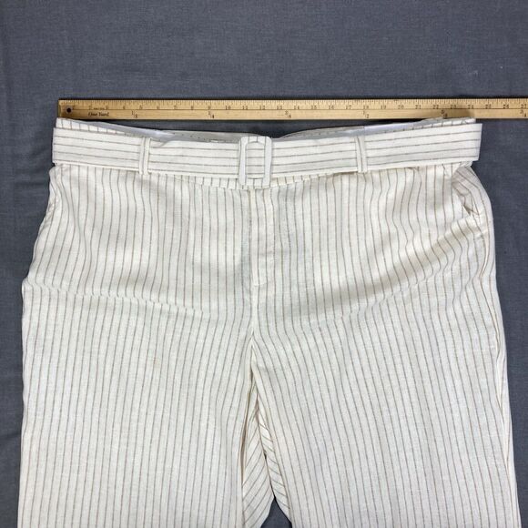 Lane Bryant Linen Dress Pants Womens 26 Cream Striped Belted Wide Leg Comfy New - Picture 10 of 16